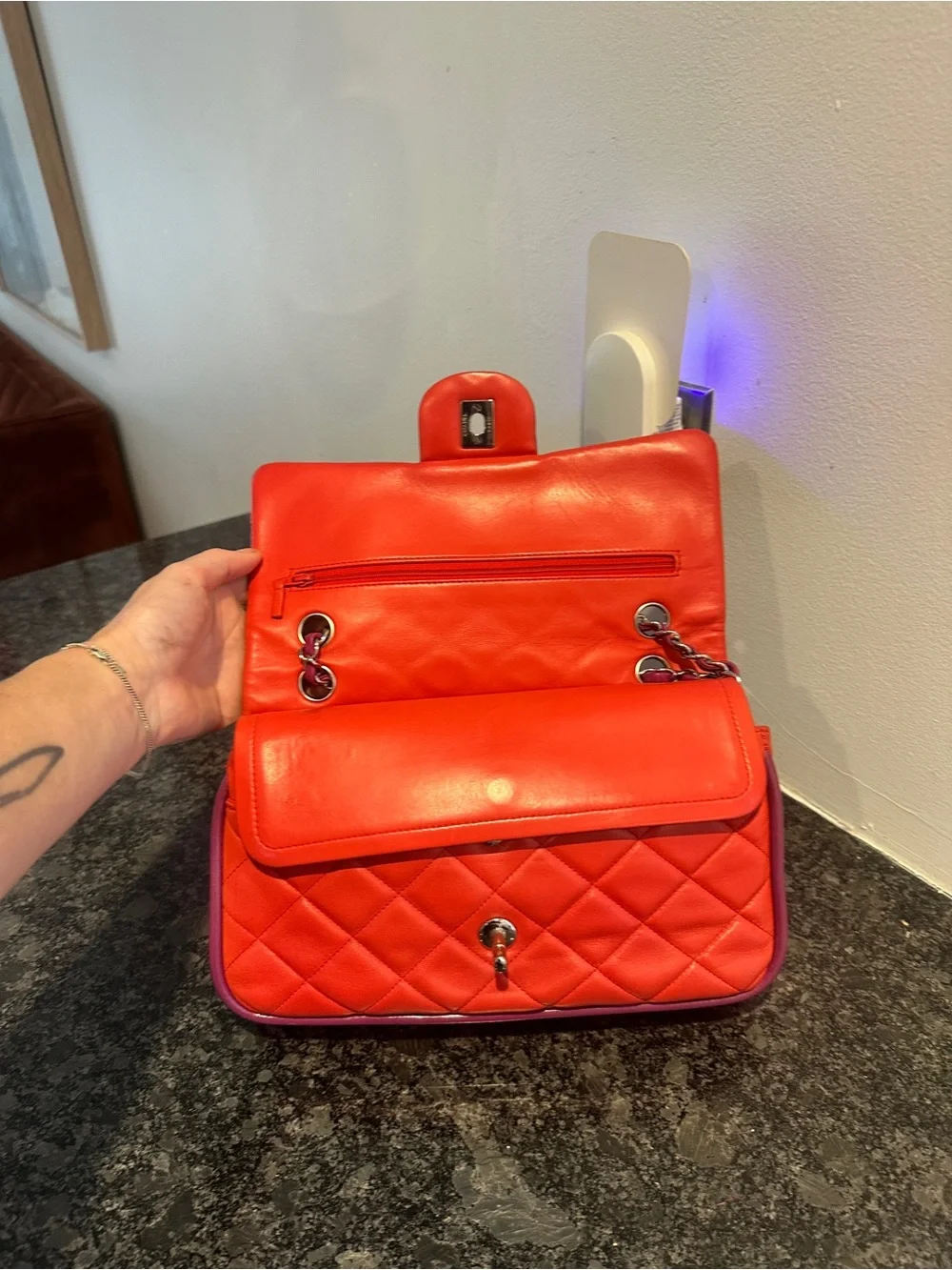 Y2K Chanel Quilted Leather Flap Bag in Red with Pink Trim